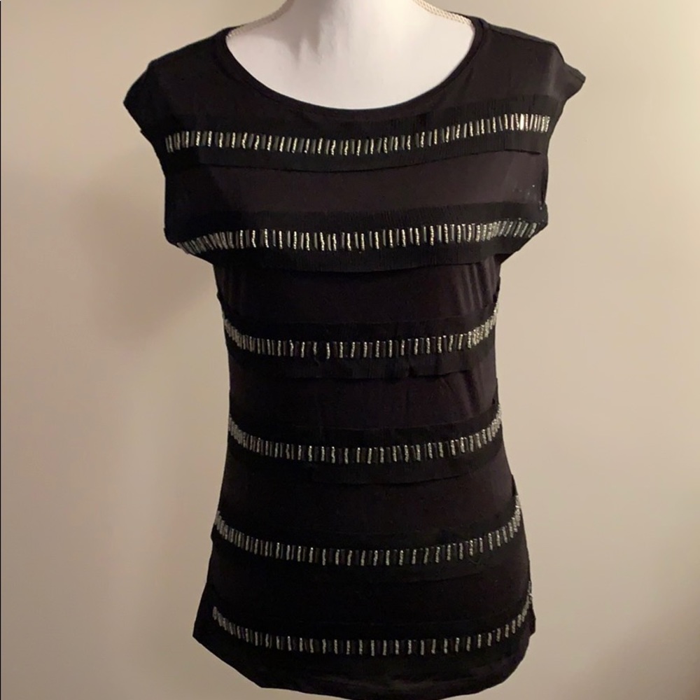 Ann Taylor Black w/Metallic Accents Top Petite Sm